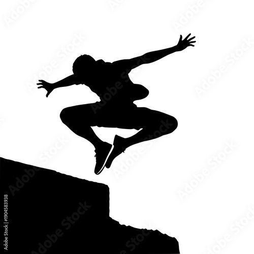 Parkour Athlete Vaulting Over Wall Silhouette