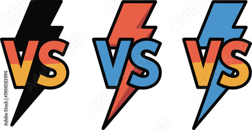 Versus letters logo icon for battle and fight games, featuring pop art style, yellow and red stamp effects, duel challenge symbols, and vector illustration