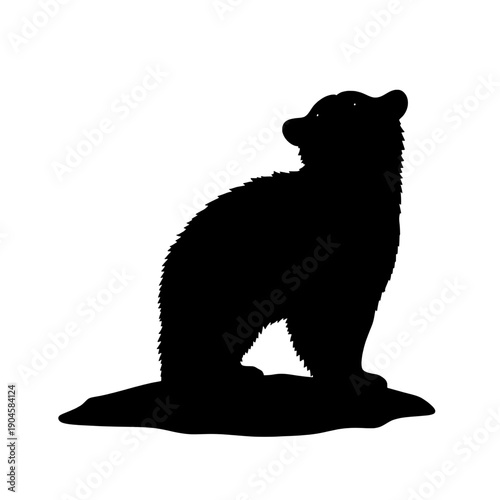 Polar Bear Cub Standing on Ice Silhouette