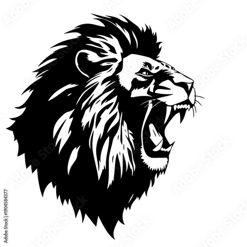Roaring Lion Head Silhouette with Full Mane Vector