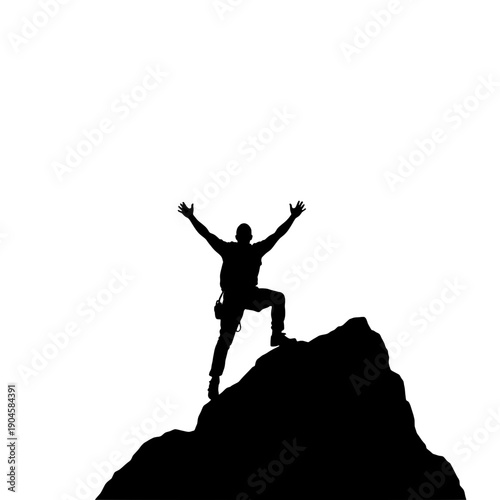 Rock Climber Reaching Summit Silhouette