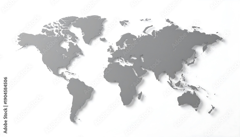 Fototapeta premium World Map Silhouette with Shadow Effect.