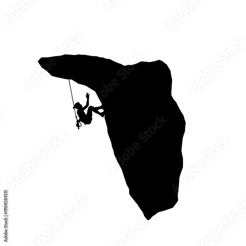 Rock Climber Silhouette Scaling Overhang Cliff
