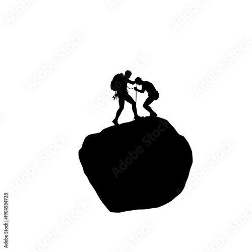 Rock Climbing Team Silhouette on Cliff