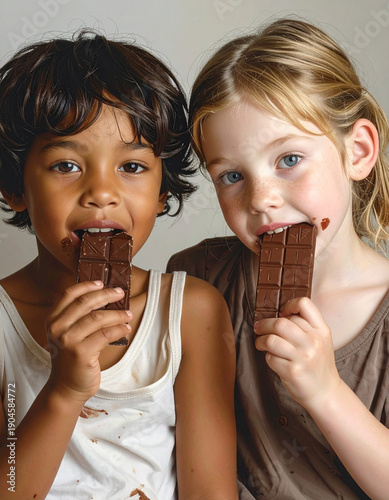 Child eating chocolate, Generated image	