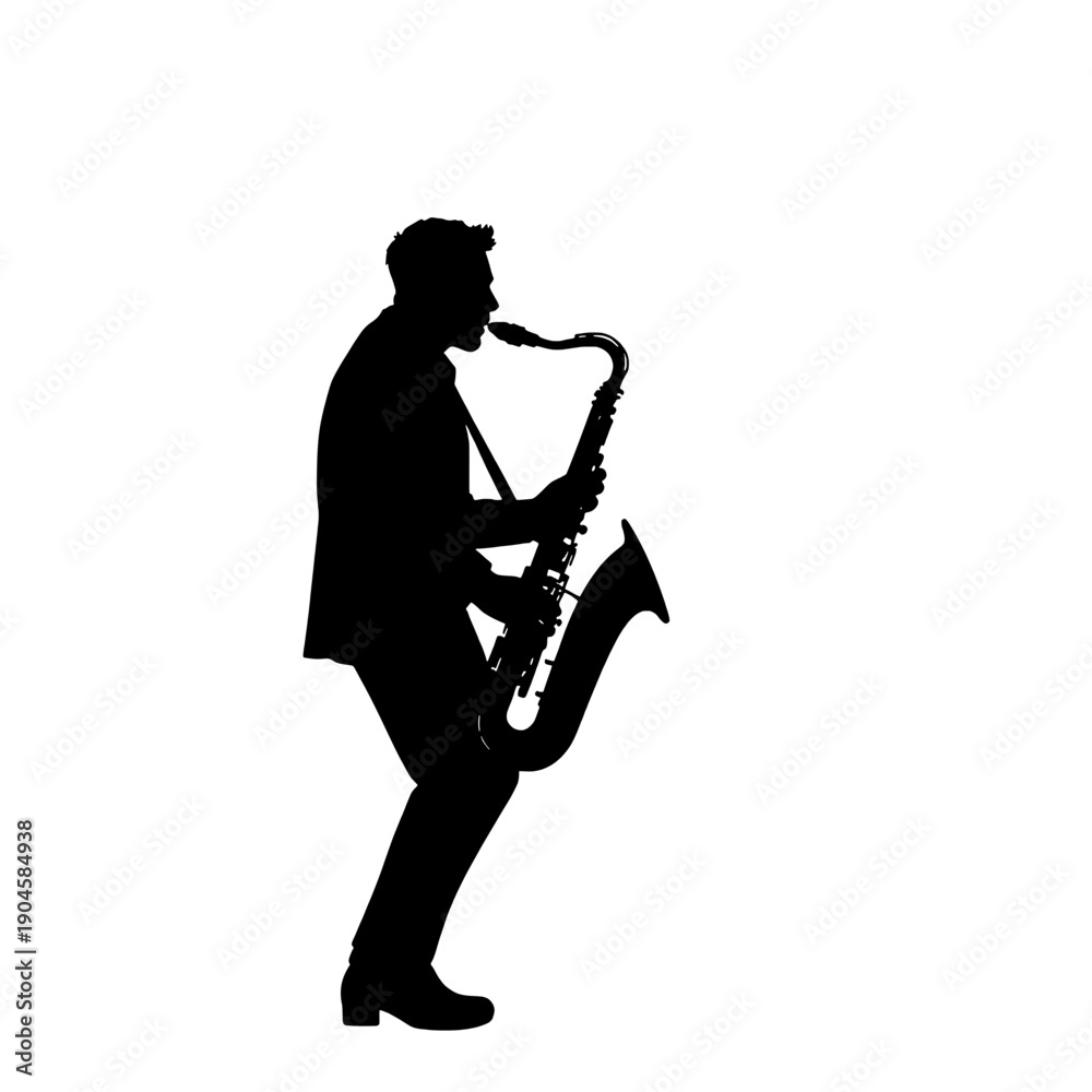 Naklejka premium Silhouette of a Saxophone Player in the Spotlight