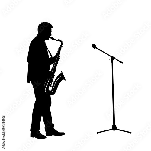 Saxophonist Silhouette with Microphone Stand