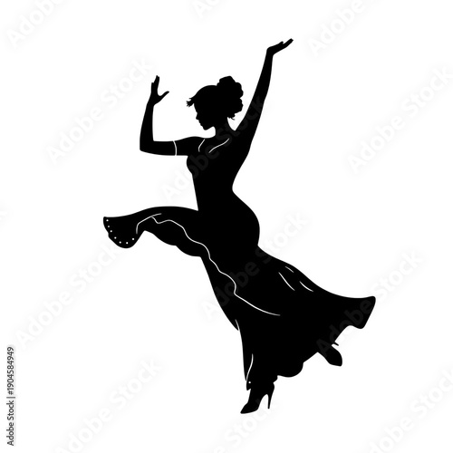 Silhouette of Flamenco Dancer with Flowing Dress