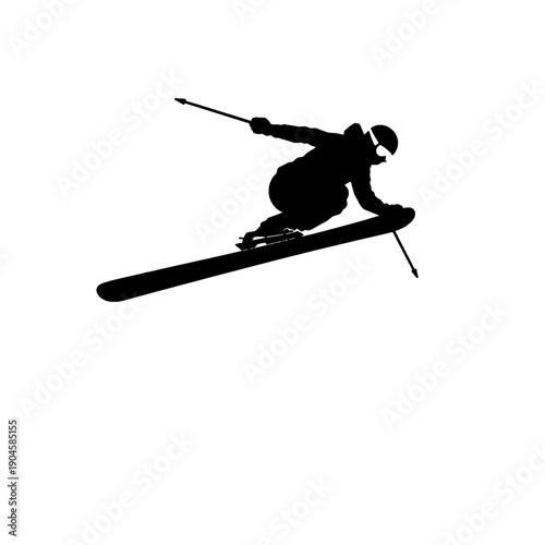 Ski Jumper Silhouette with Wind Streamlines