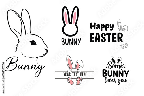 Easter day typography designs with bunny illustrations and happy greetings