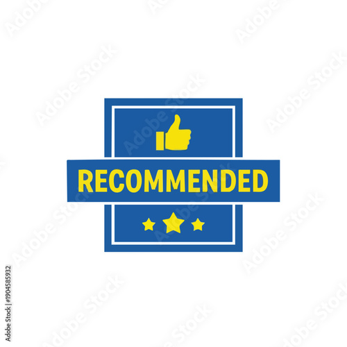 Recommended Badge with Thumbs Up and Stars. Approval Stamp.