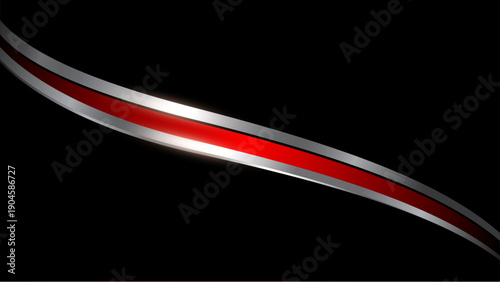 Abstract business background, black and red with metallic silver wave.