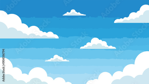 A pixelated blue sky with white, fluffy, cartoon-style clouds