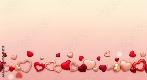 Collection of Red, Pink, and Pearl Heart Shapes on Soft Gradient Pink Background