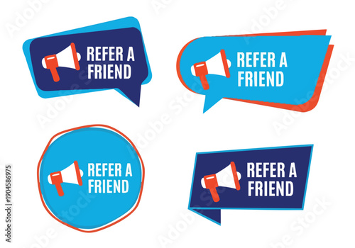 Refer a Friend Megaphone Icons. Referral Program Marketing. Business Promotion.