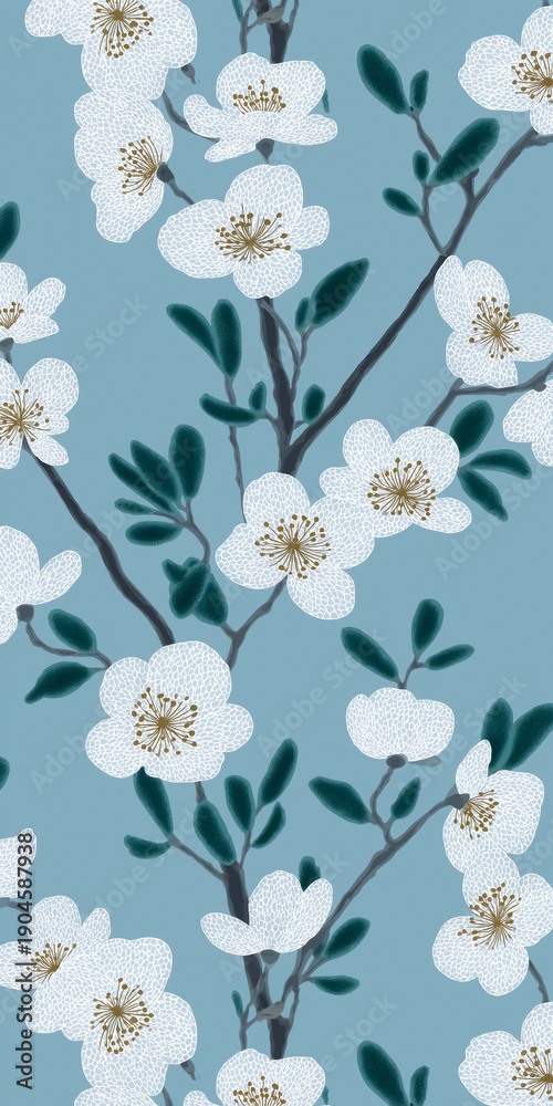 Fototapeta premium くすみカラーの花柄シームレス背景素材（ウェブ・印刷対応）