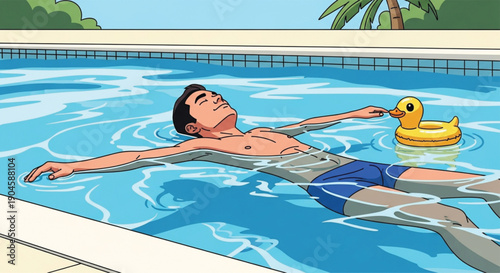 A beautiful young woman in a bikini enjoys a relaxing summer vacation, swimming in the clear water of a luxury pool for leisure and holiday fun