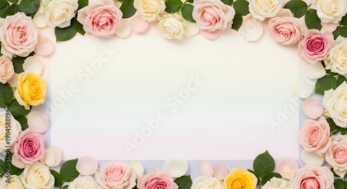 Elegant Floral Frame with Soft Pink and Yellow Roses
