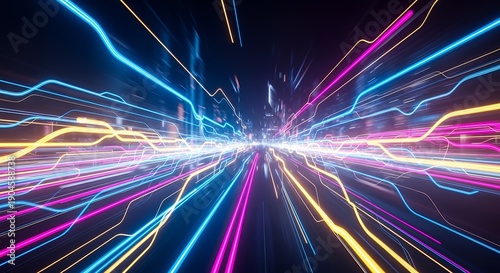 Colorful Neon Light Trails on Black Background
