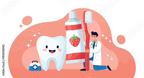 Happy Tooth, Toothbrush, Toothpaste, and Dentist. Dental Care Concept.