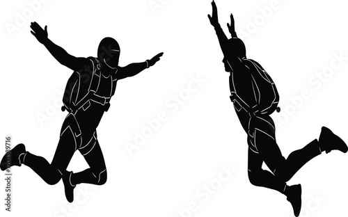 Silhouette of Skydiver in Freefall Motion Jumping from Airplane with Parachute Pack for Extreme Sports Adventure and Skydiving Concept Art