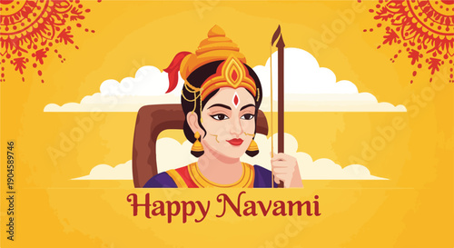 A regal woman holds a spear in a colorful and celebratory illustration