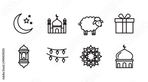 Islamic Icons Collection: Ramadan, Eid, Mosque, Sheep, Lantern, Stars, Gift, Pattern