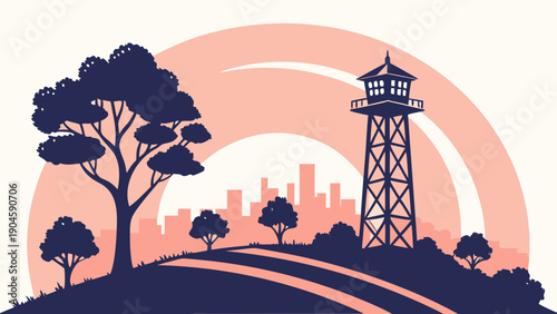 Urban Hilltop Viewpoint Vector Illustration