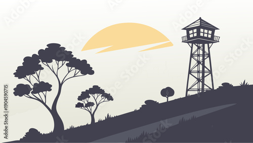 Urban Hilltop Viewpoint Vector Illustration
