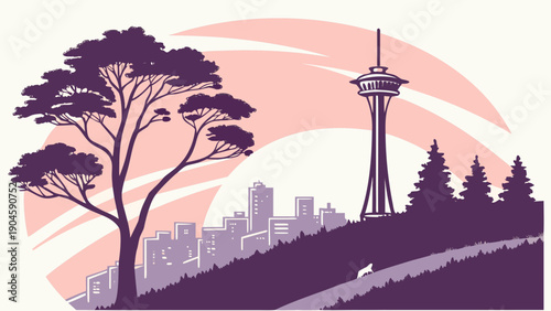 Urban Hilltop Viewpoint Vector Illustration