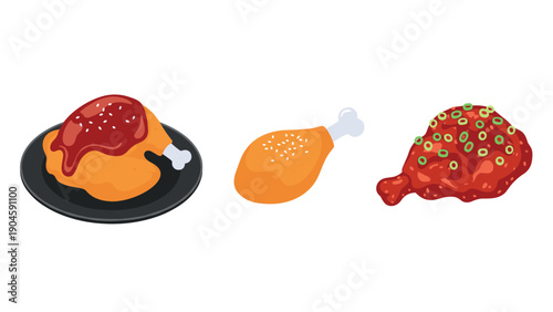 Colorful cartoon chicken drumsticks on a white background