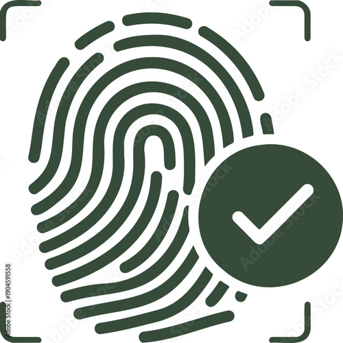 Dark Green Biometric Success Icon with Checkmark for Approved Security