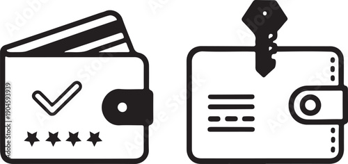 Secure Digital Wallet and Key Icon Set