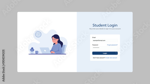 Student Login Page UI Illustration Set for Education Apps and Portals