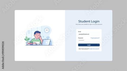 Student Login Page UI Illustration Set for Education Apps and Portals
