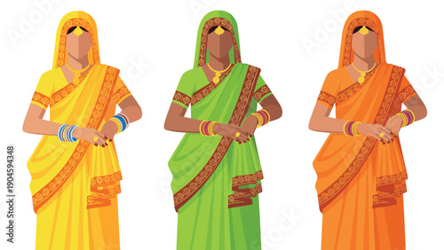 Traditional indian women in vibrant sarees: cultural diversity and fashion