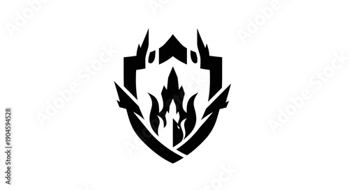Black Shield Emblem with Flames Design.