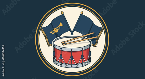 Drum and Flags Emblem Design Element.