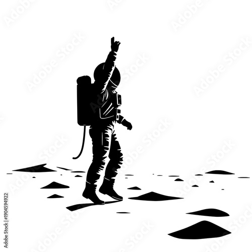 Astronaut Moonwalking Reaching Up Silhouette