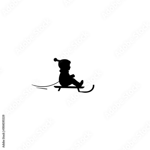 Cartoon Silhouette: Sledding Kid