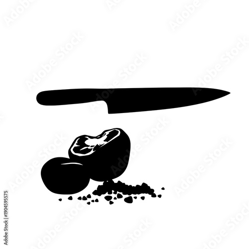 Chef Knife Dicing Bell Pepper Silhouette