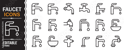 Minimal Faucet and Plumbing Line Icons Collection