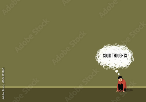 Person Thinking. Solitary Contemplation Illustration. Minimalist Flat Design. Mental Health Concept.