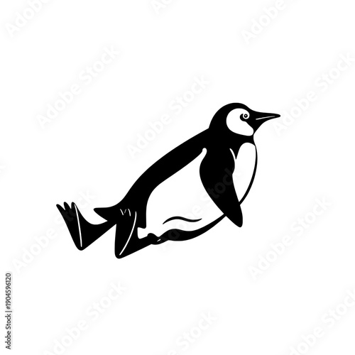 Detailed Penguin Sliding on Ice Silhouette