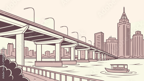 Modern East Asian Megacity Skyline Vector