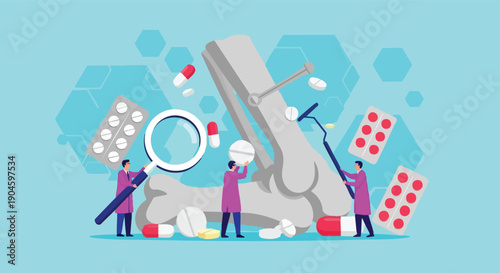 Bone Health Research. Medical Treatment. Osteoporosis Concept. Healthcare Illustration.