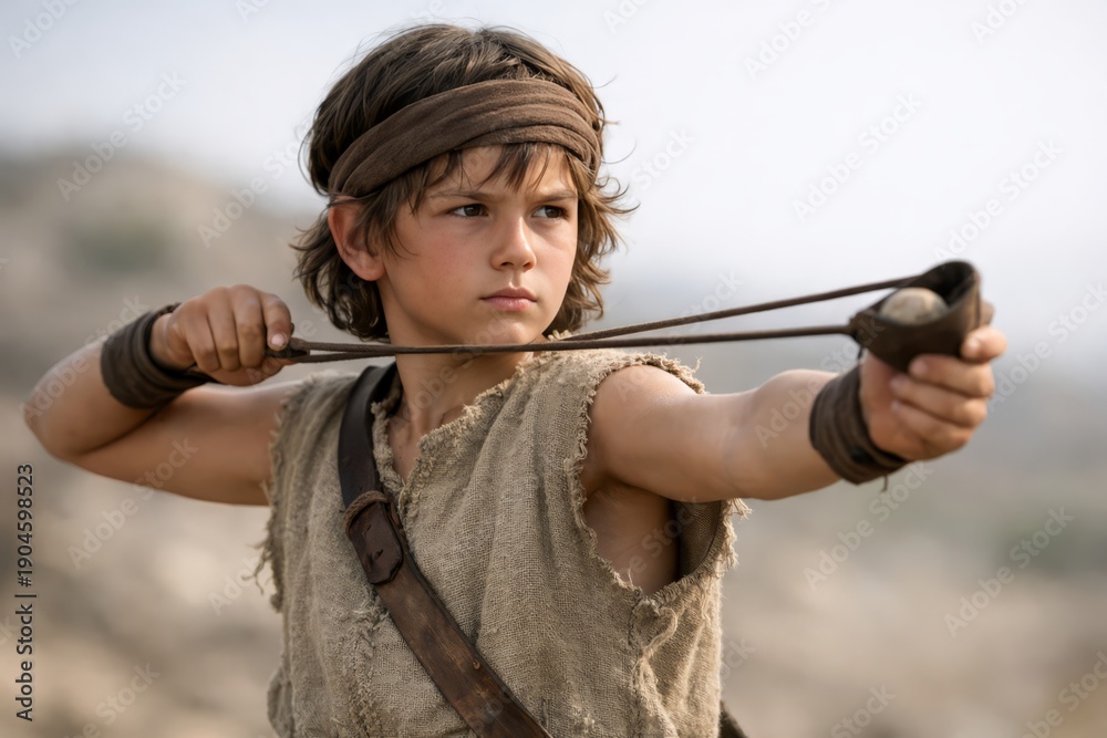 Fototapeta premium Young David holding sling, moment of courage