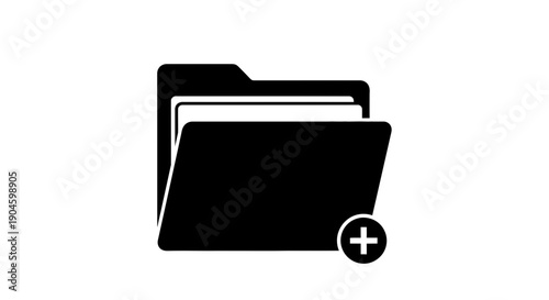 Open Folder Icon with Plus Sign, Document Organization Symbol