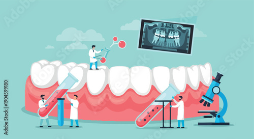 Dental Research Concept. Oral Health Science Illustration. Flat Design Vector. Medical Technology.