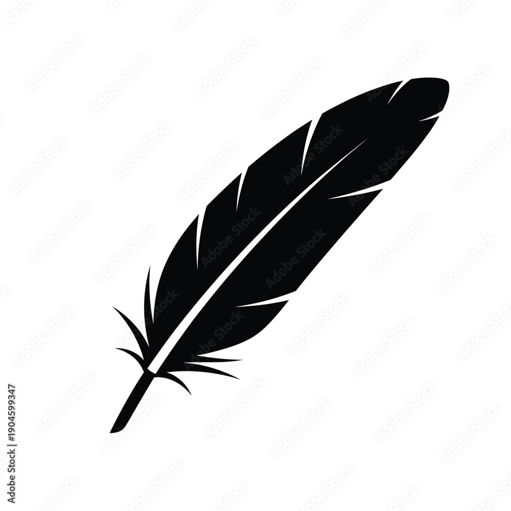 Fototapeta premium Black feather icon, simple and elegant design element